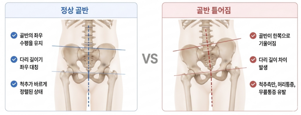골반 틀어짐  비교